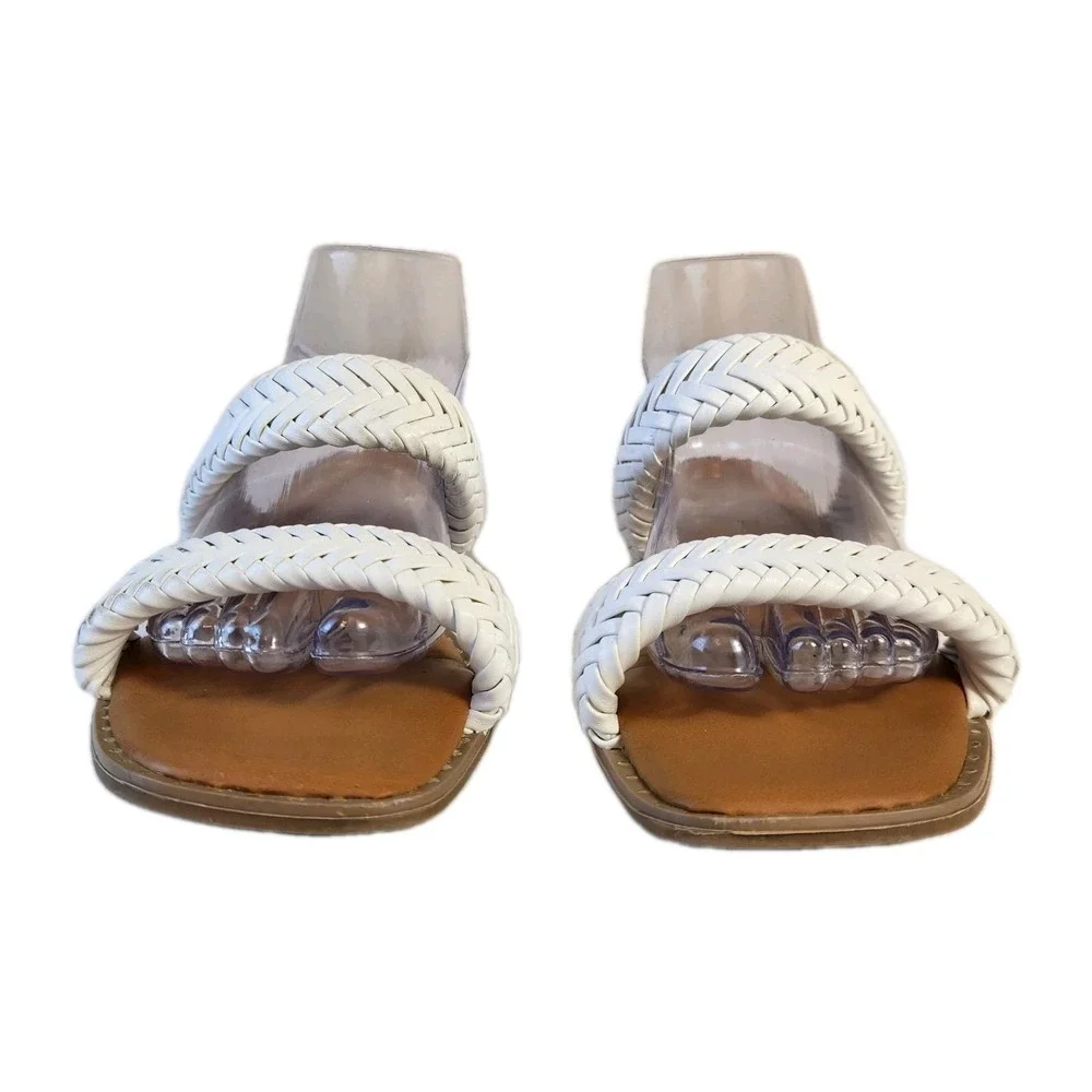Nicole Miller Oby Double Braided Flat Sandals Womens Size 8.5 White Dress Slides